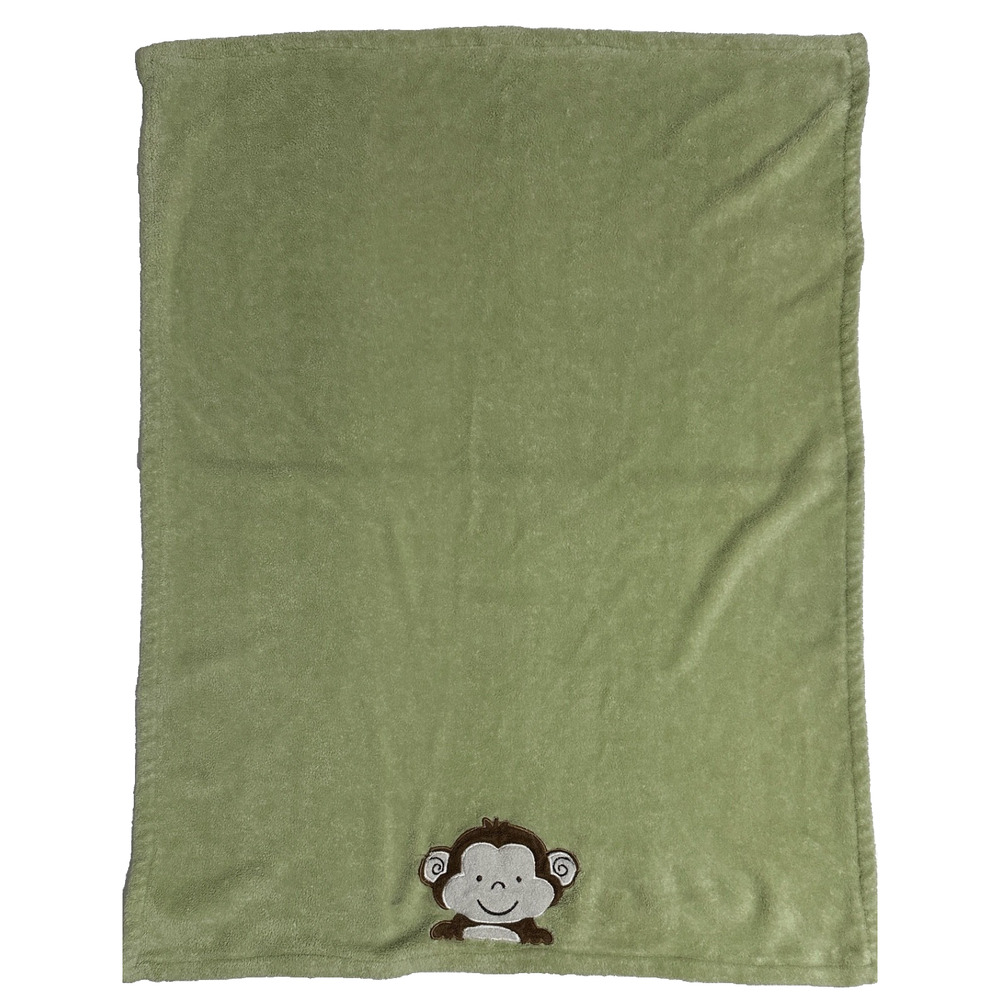 Tiddliwinks Monkey Green Applique Face Safari Jungle Friends Baby Lovey Blanket